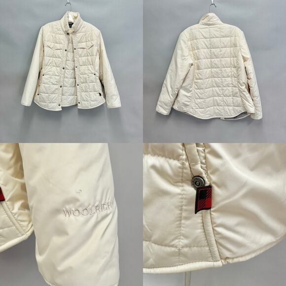 Woolrich Moccasin ivory quilted puffer chore jacket size Women's Large shacket - Picture 13 of 14